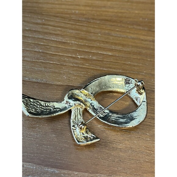 Fabulous Crystal Rhinestone Gold Tone Ribbon Loop Brooch Vintage 2 “ - Picture 3 of 7